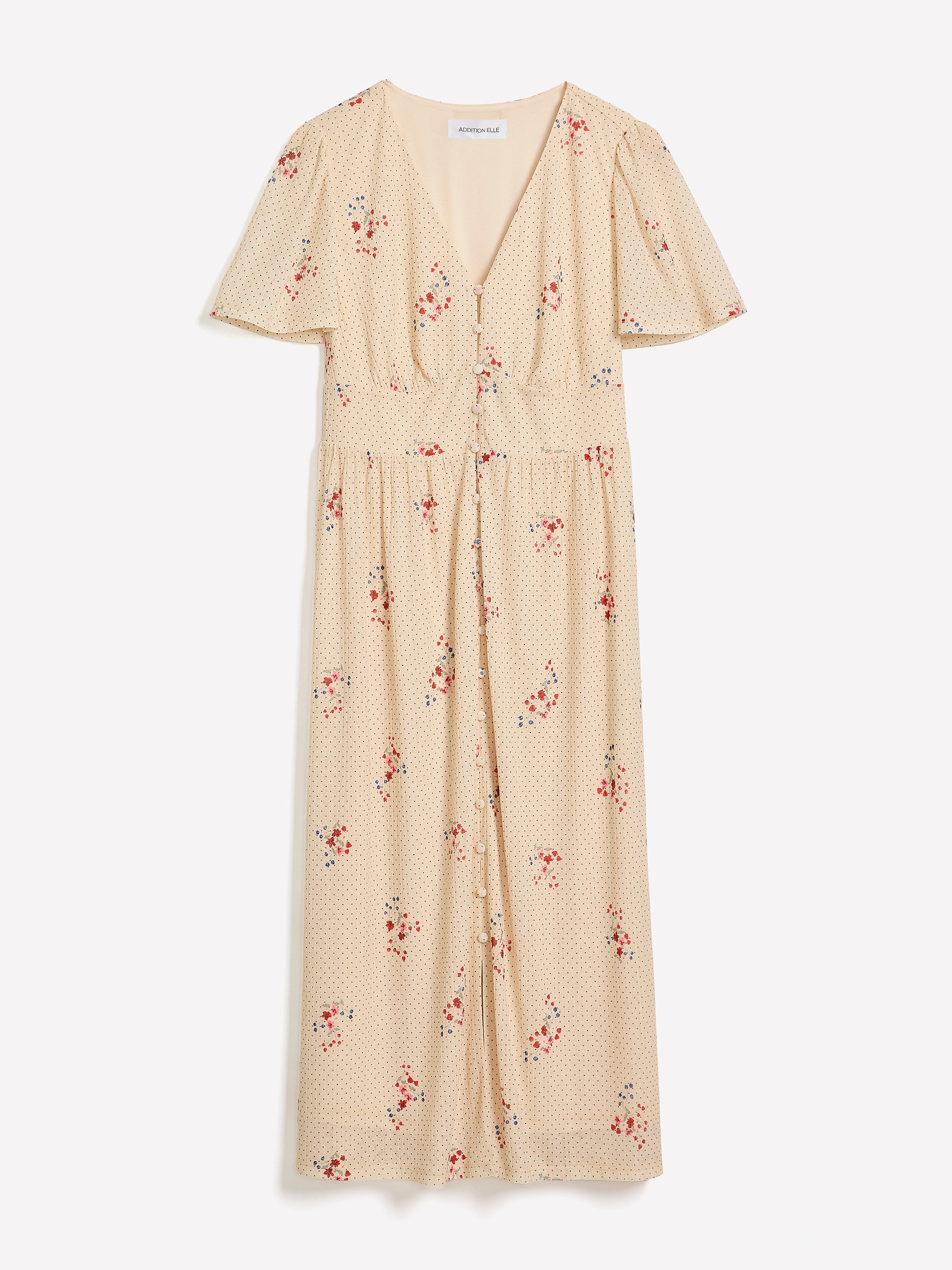 V-Neck Buttoned-Down Midi Dress with Flutter Sleeves - Addition Elle