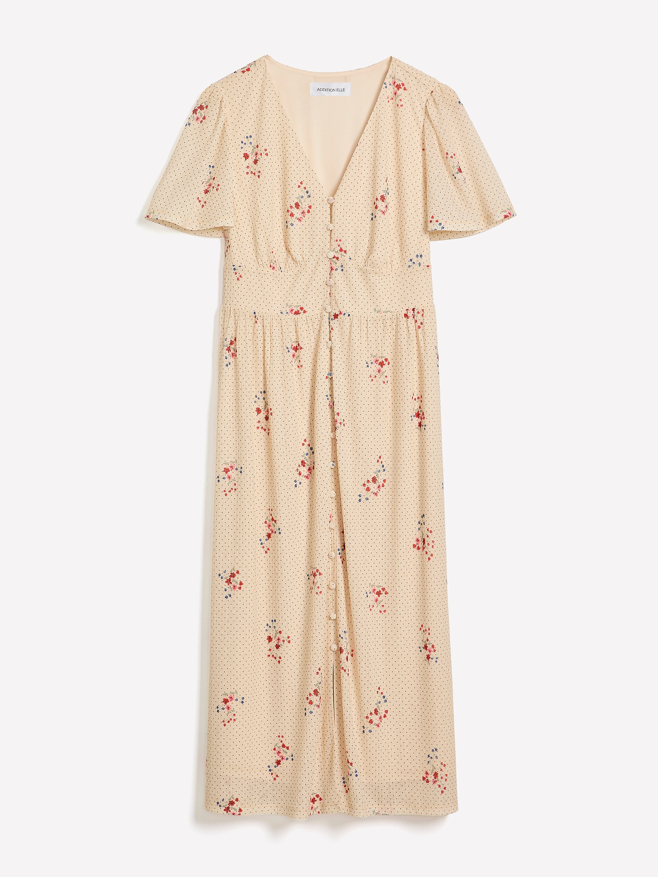 V-Neck Buttoned-Down Midi Dress with Flutter Sleeves - Addition Elle