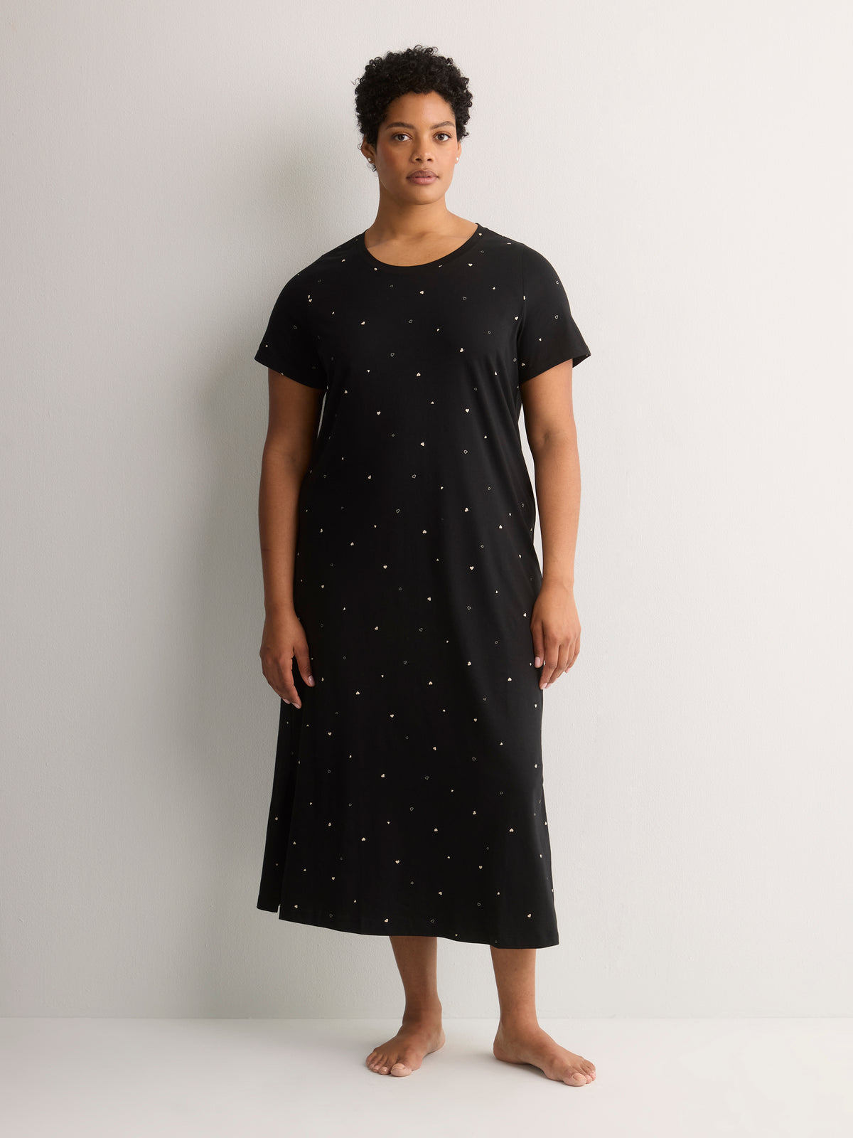 Black Heart-Print Long Short-Sleeve Sleepshirt - tiVOGLIO