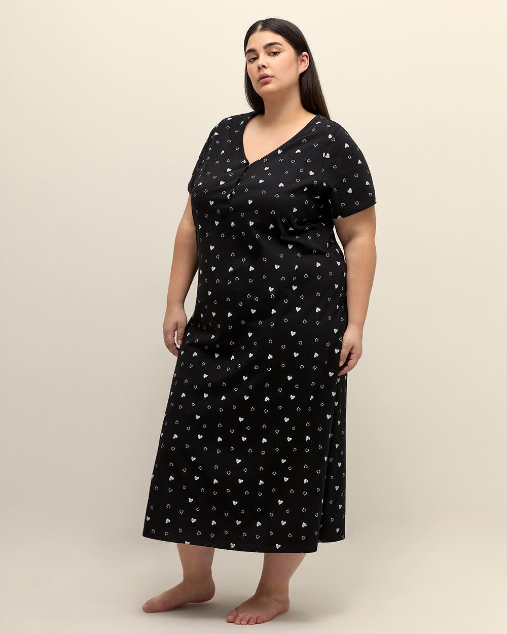 Chemise de nuit longue noire avec petits coeurs - ti Voglio