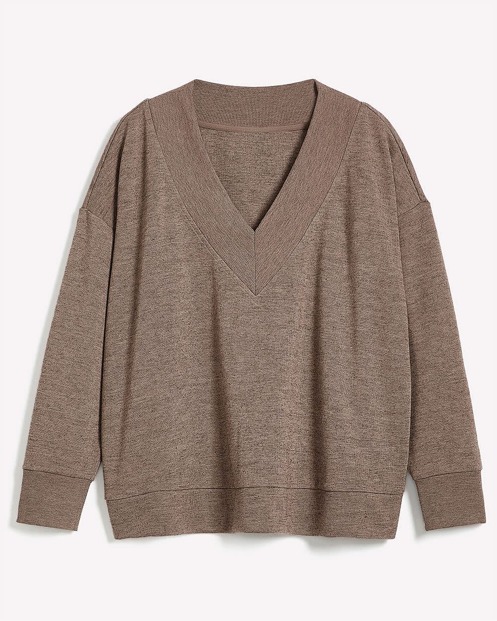 Dropped Shoulder Long-Sleeve V-Neck Top