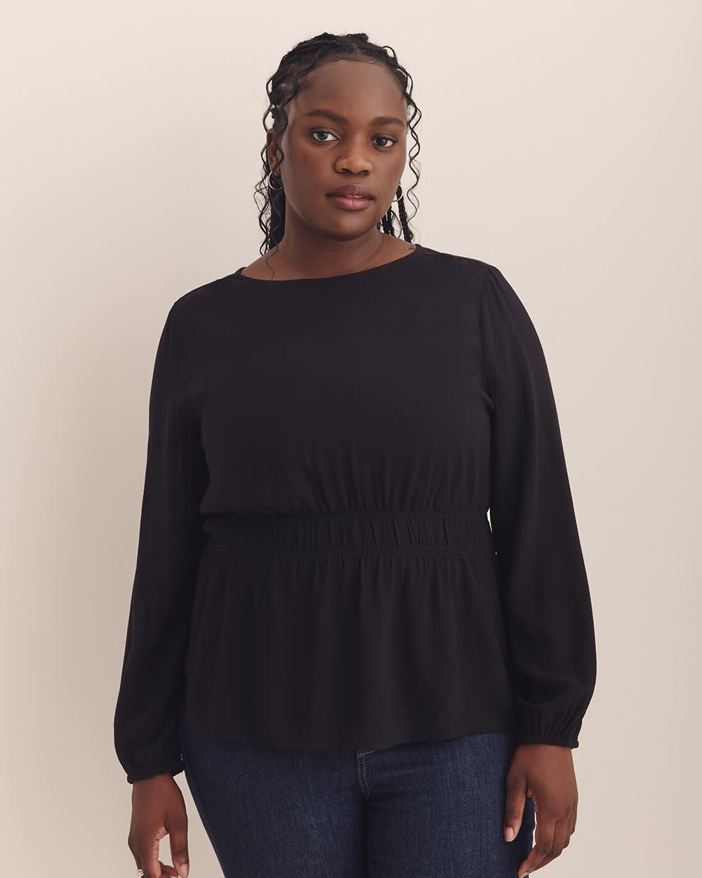 Crewneck Blouse with Smocking Waist - Addition Elle