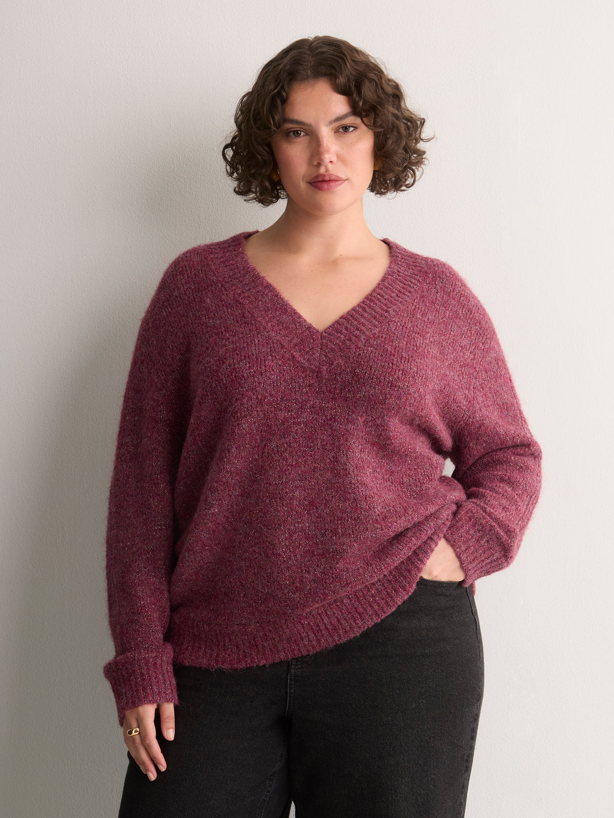 Loose Lurex V-Neck Sweater