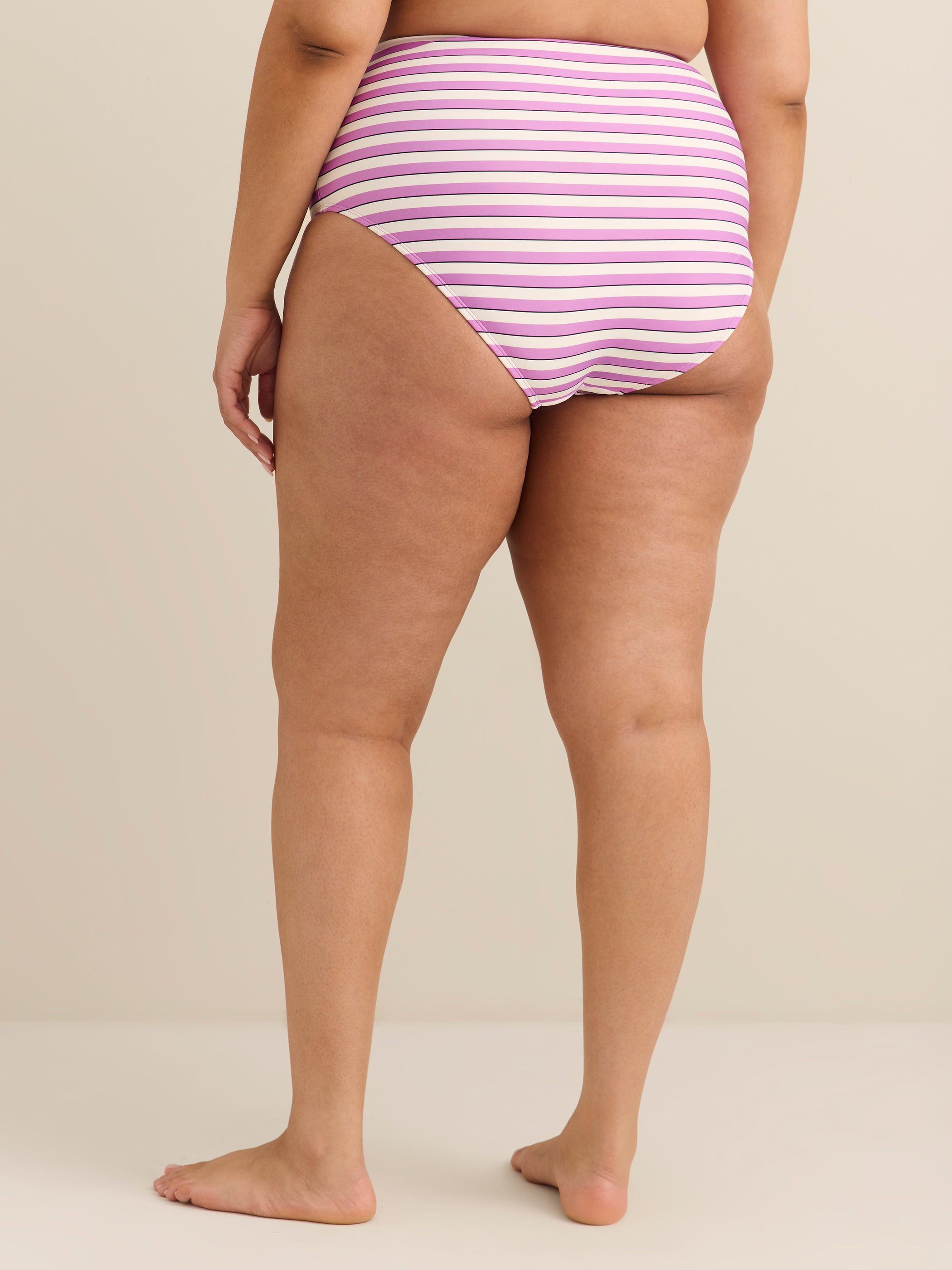 Violet Striped High-Waist Mid-Leg Swim Brief