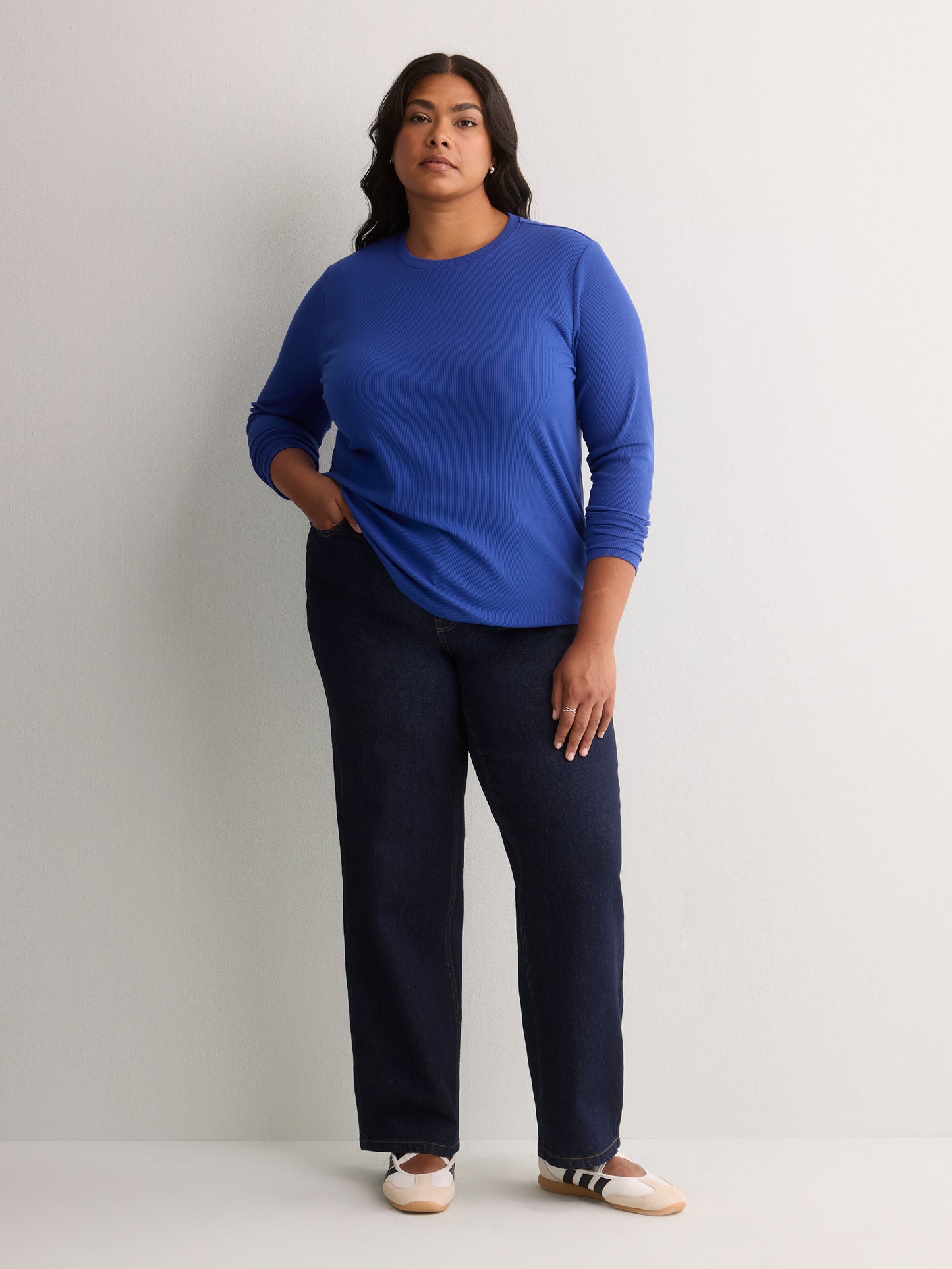 Boyfriend-Fit Long-Sleeve Rib Knit Tee