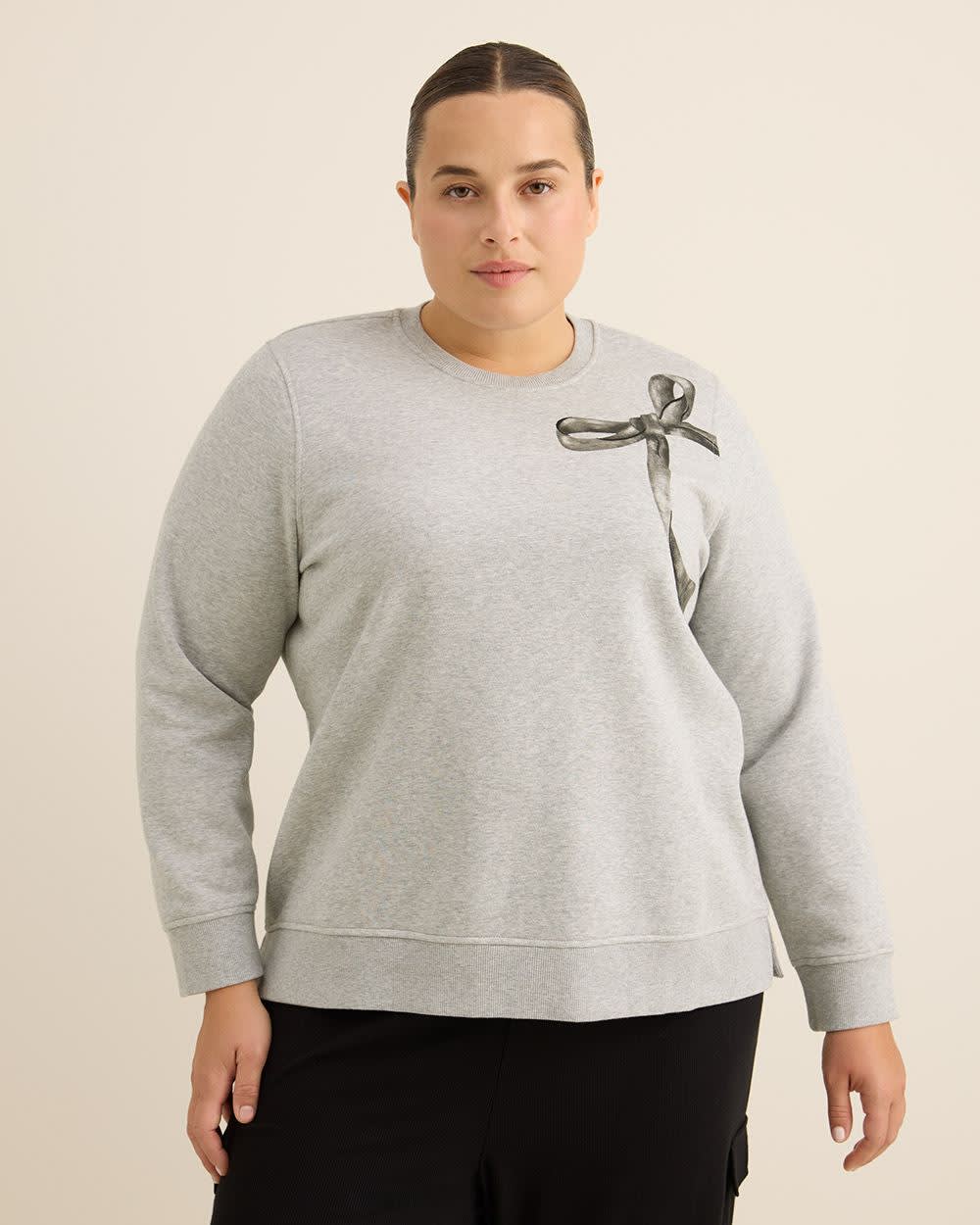 Heather Grey Fleece Crewneck Sweatshirt with Bow
