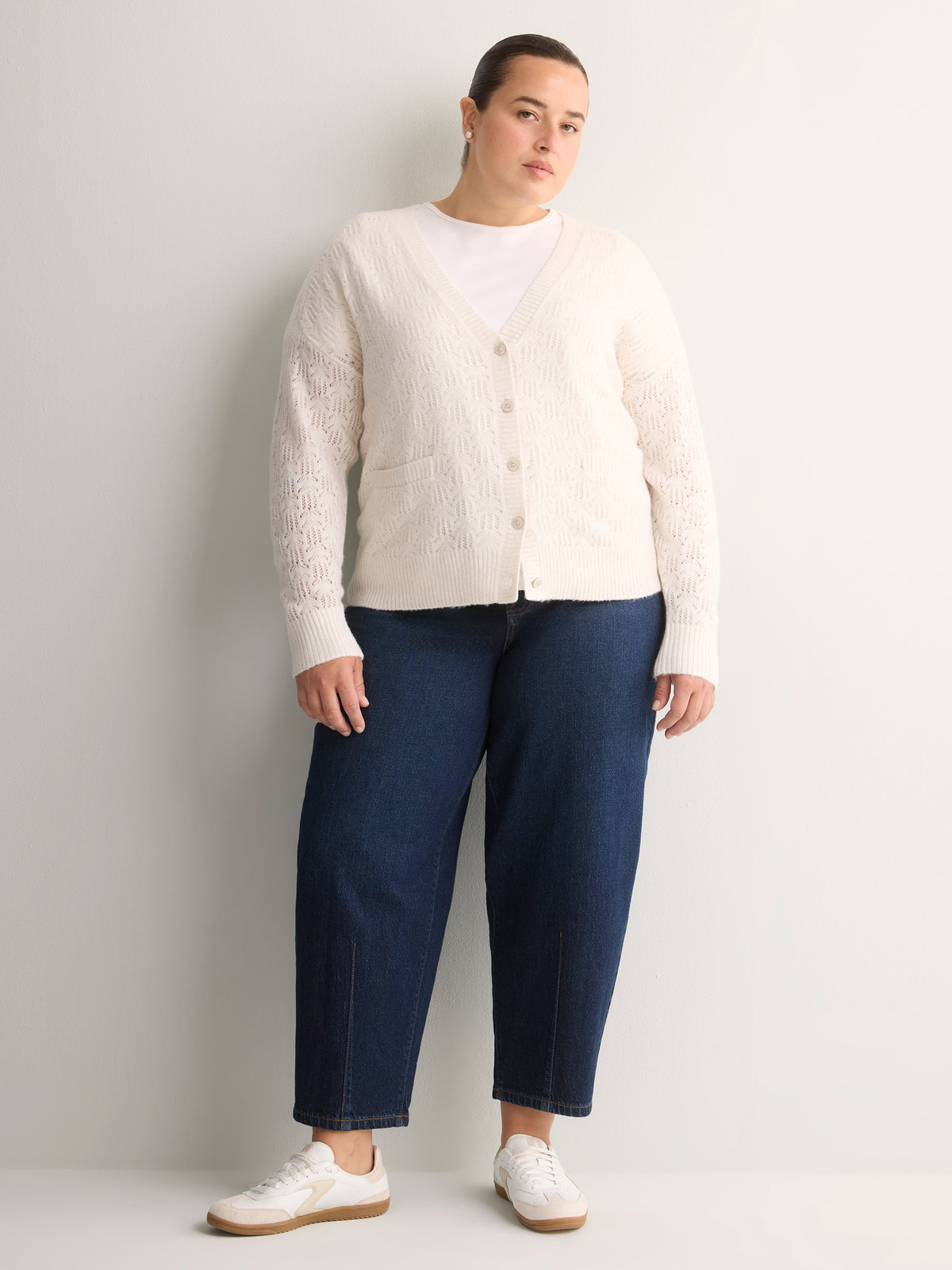 Loose Pointelle Knit Sweater Cardigan