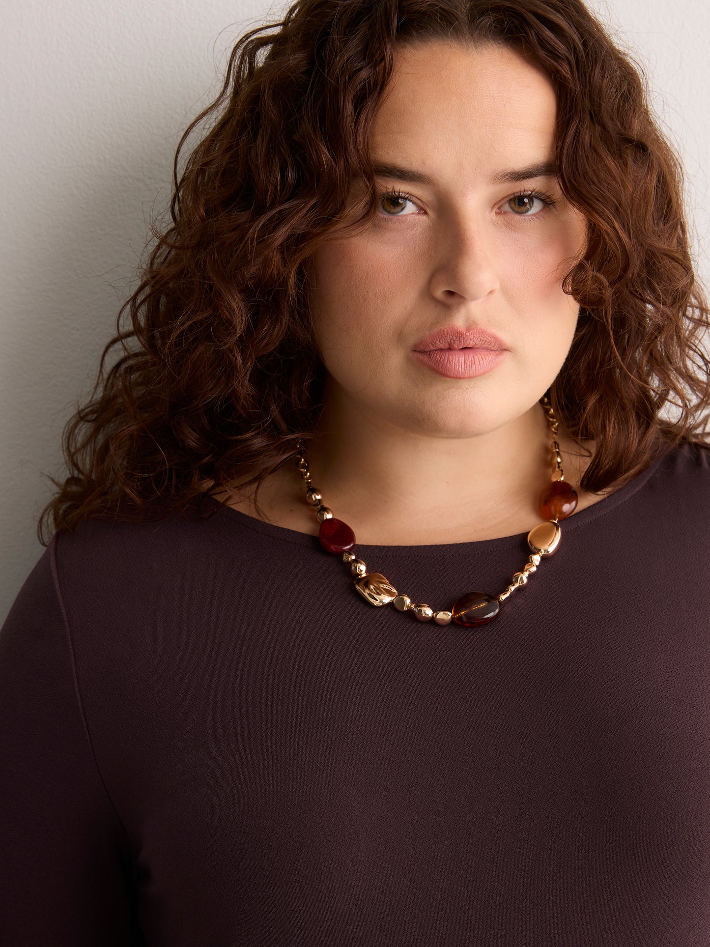 Short Golden Necklace with Large Beads