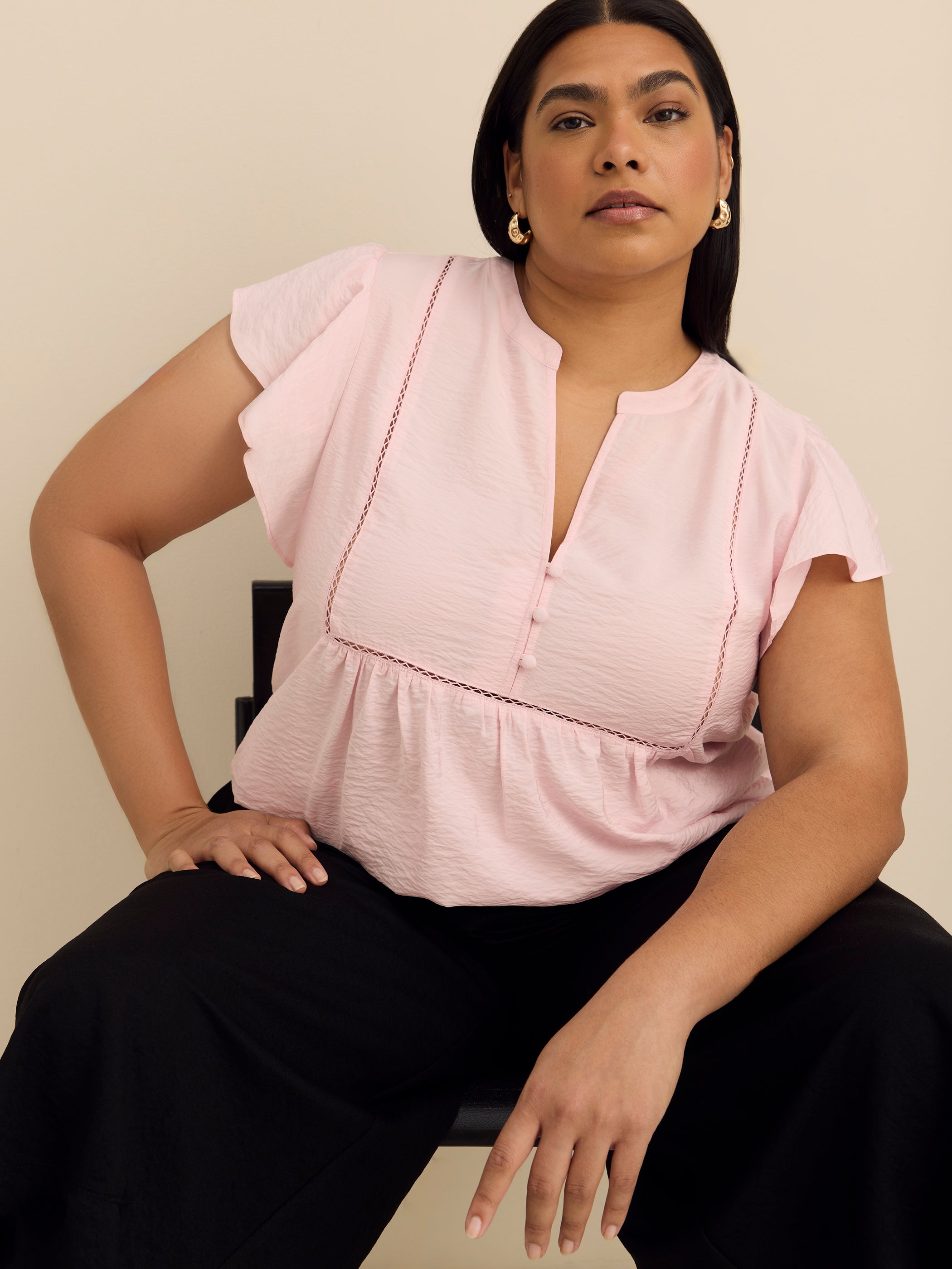 A-Line Blouse with Short Flutter Sleeves