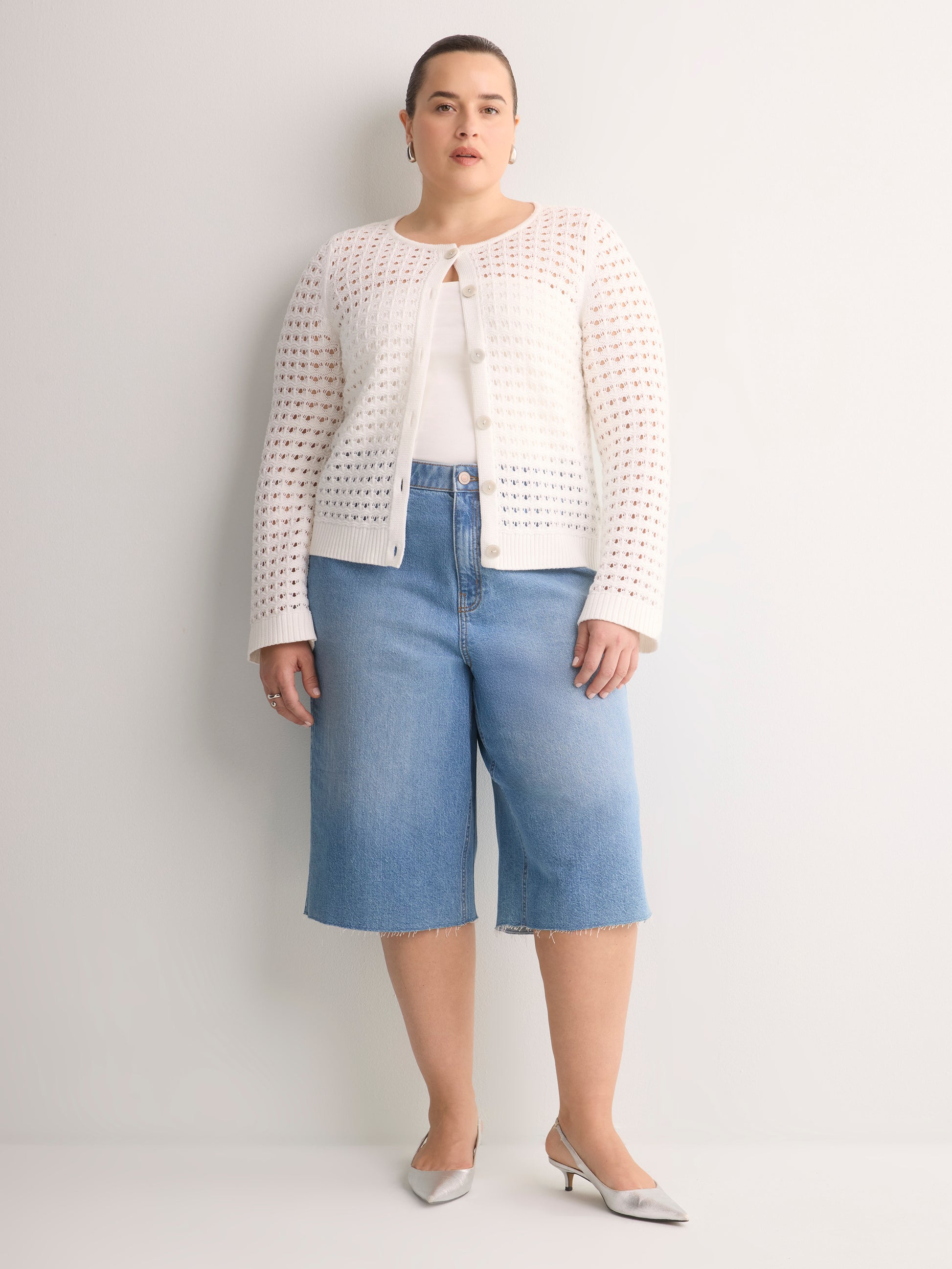 Semi-Fitted Crochet Cardigan with Long Bell Sleeves