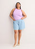 Short en denim à taille haute et pli, coupe galbée