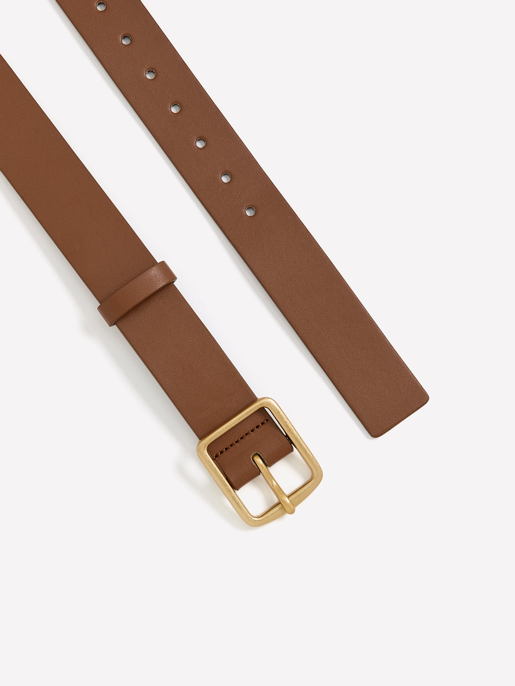 Faux-Leather Denim Belt with Square Metallic Buckle