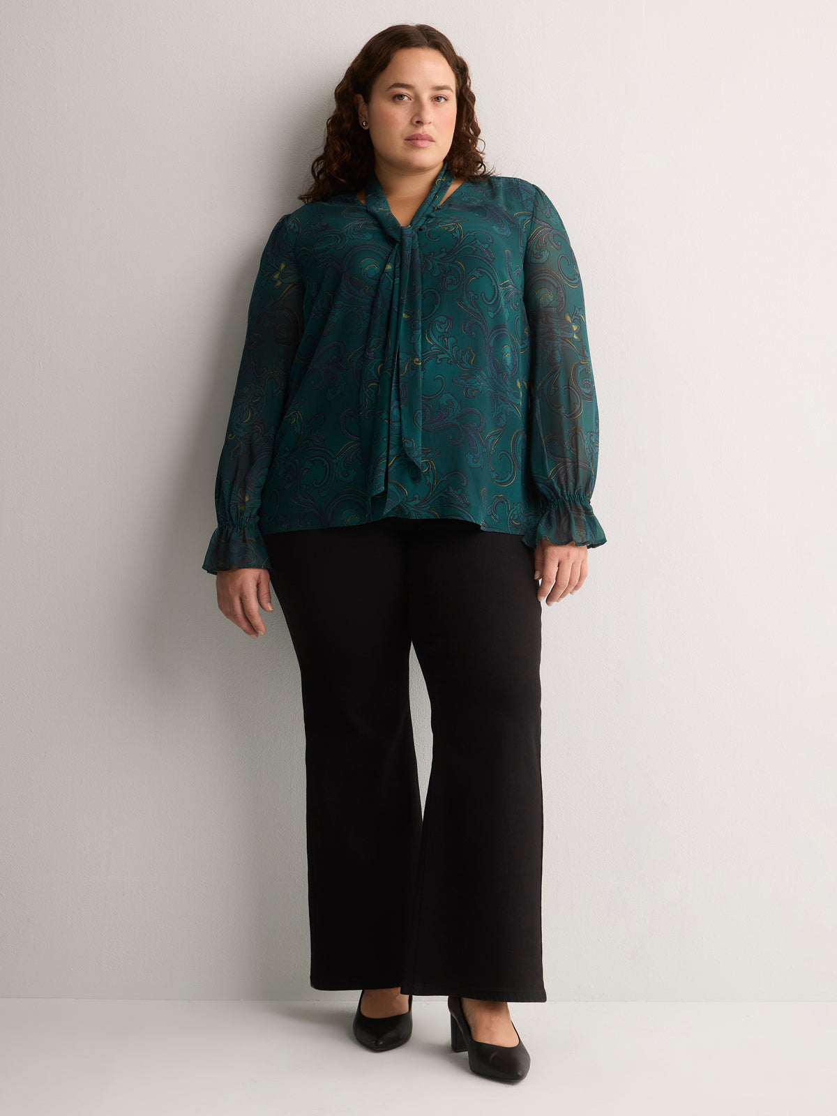 Printed Chiffon Blouse with Detachable Scarf