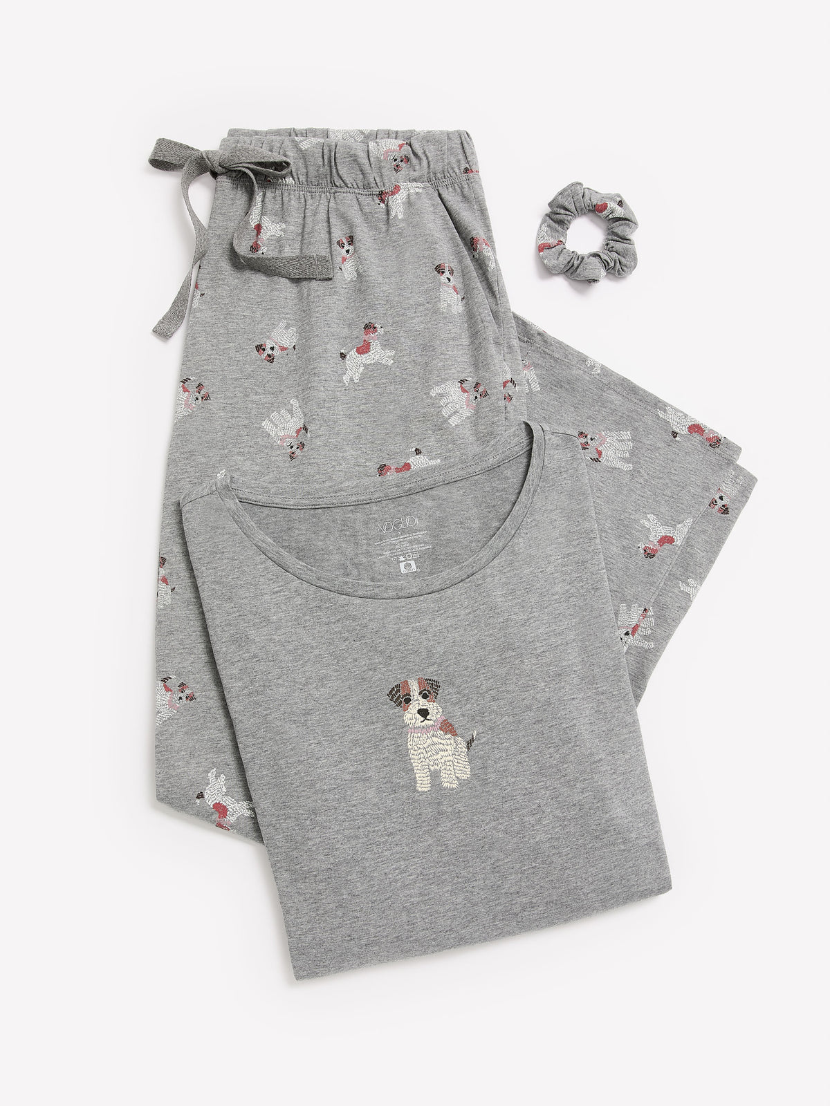 Green Dog-Print Crew Top and Straight Pant Pyjama Set - tiVOGLIO