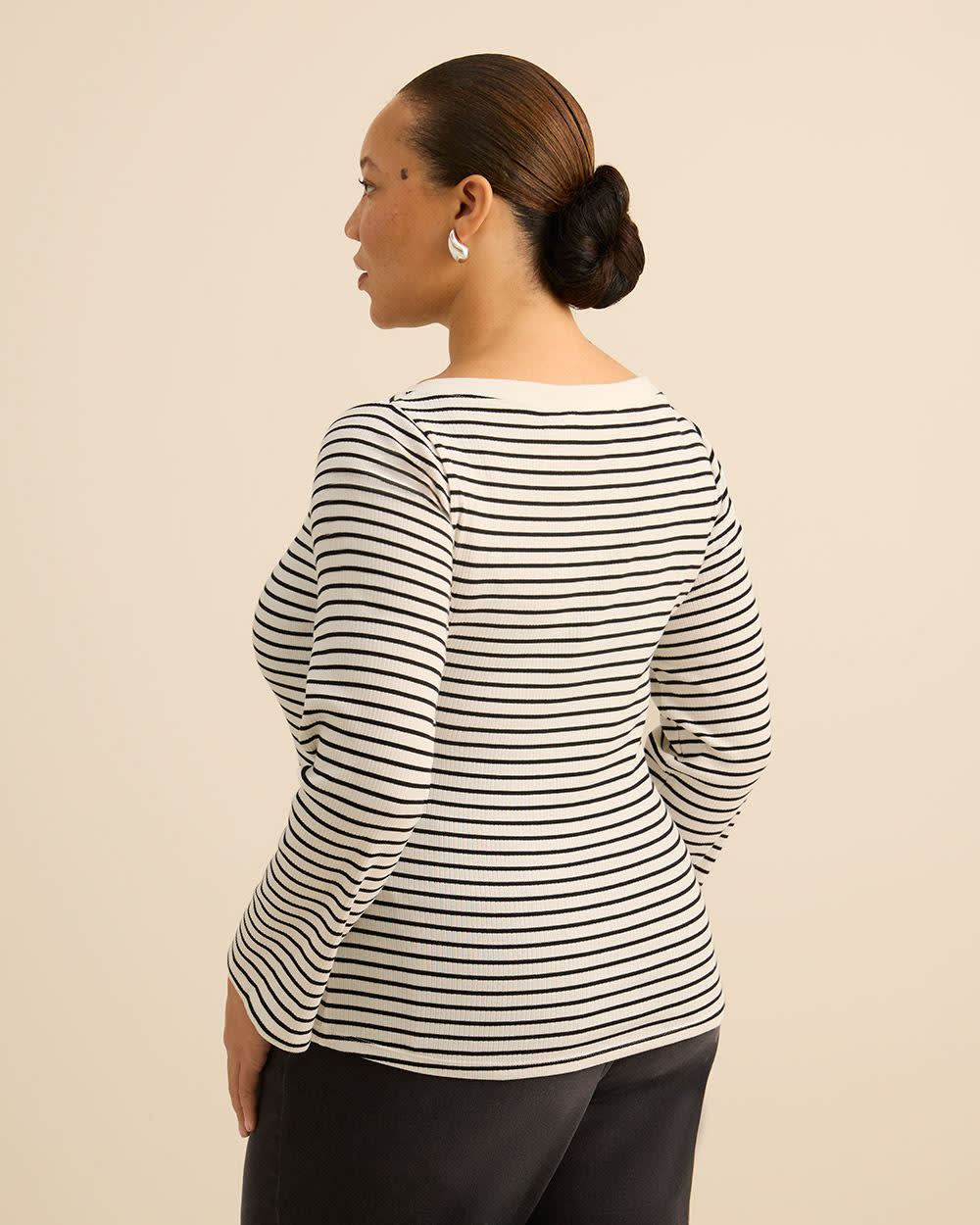 Rib Knit Boat Neck Long-Sleeve Top - Addition Elle