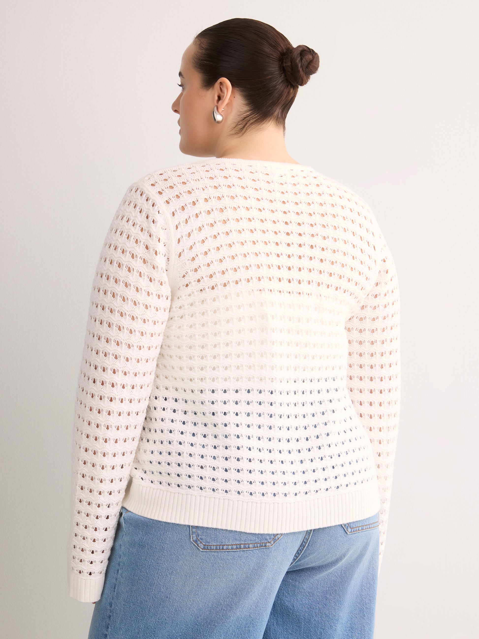 Semi-Fitted Crochet Cardigan with Long Bell Sleeves