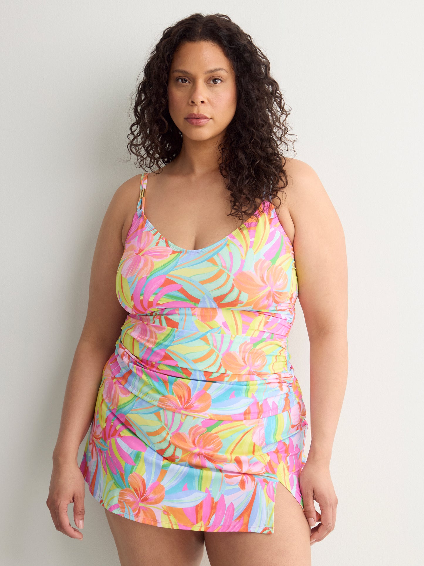 Floral Scoop-Neck Tankini Top with Inner Bra - Bleu Rod Beattie