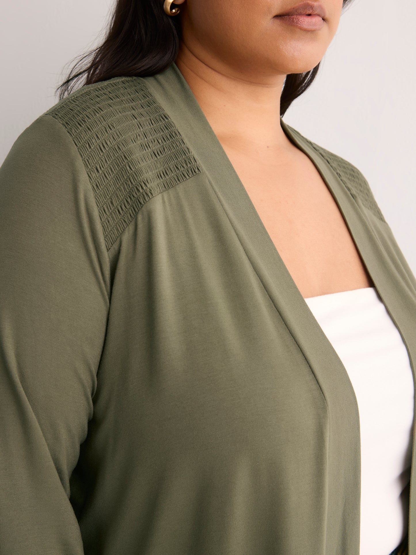 Responsible, Gray Leaf-Print Straight Tunic Cardigan