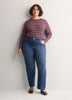 Brown Striped Boyfriend-Fit Long-Sleeve Rib Knit Tee