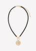 Short Black Corded Necklace with Hammered Charm Pendant