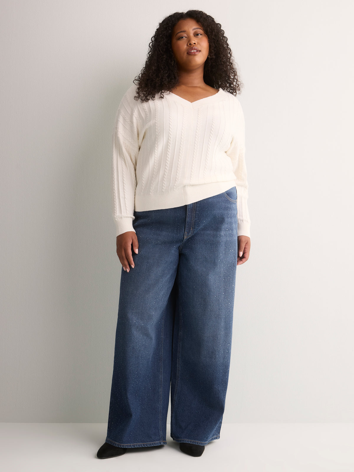 Short Wide V-Neck Sweater
