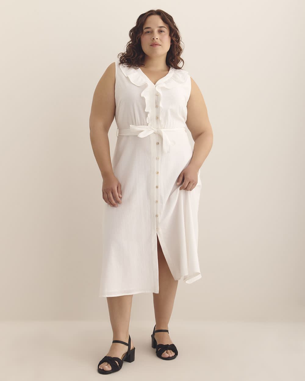 Button Down Dress with Ruffles - Addition Elle