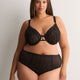 Sexy Black Unlined Plunge Bra with Cheetah Embroidery - Déesse Collection