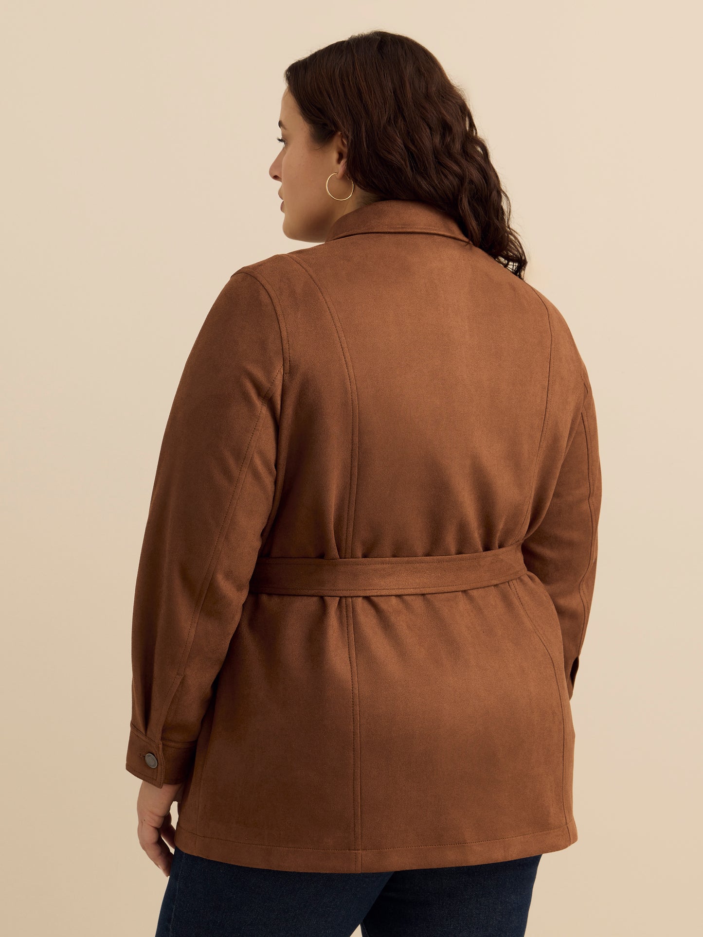 Veste safari marron en faux suède