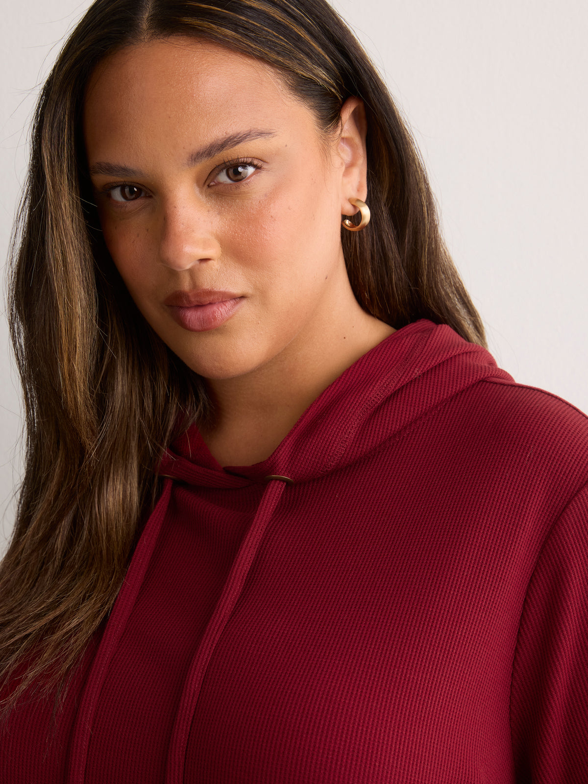 Long Straight Waffle Knit Hoodie