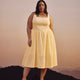 Yellow Sleeveless Square-Neck Flared Midi Dress - Addition Elle