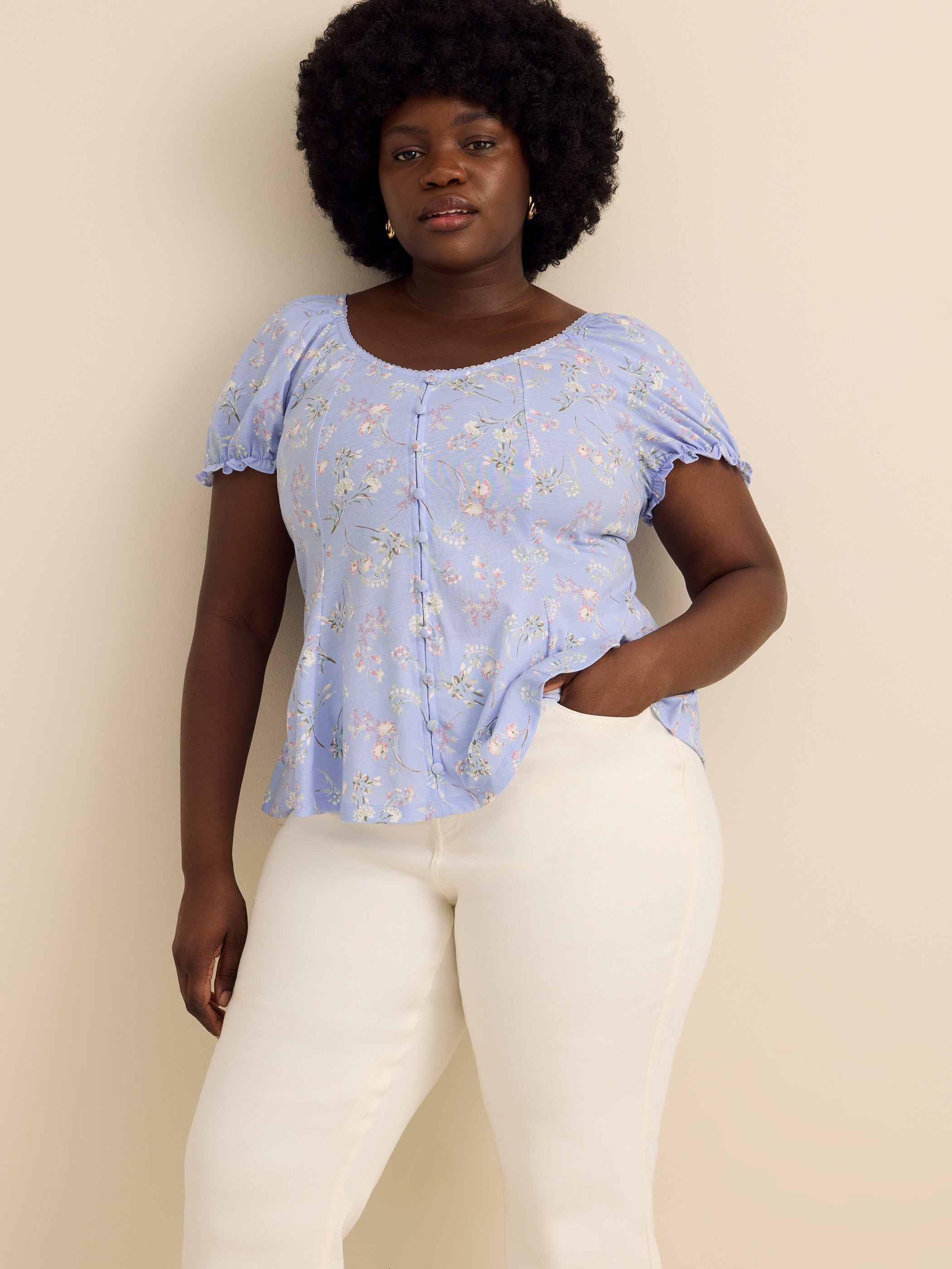 Jean à taille mi-haute évasé court et coloré - Addition Elle