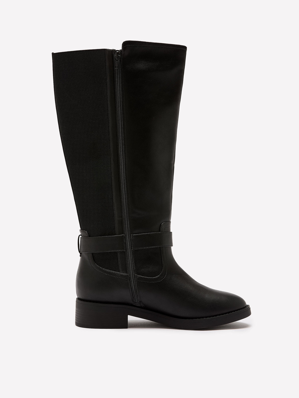 Extra Wide Width, Black Tall Faux-Leather Boot with Ankle Harness