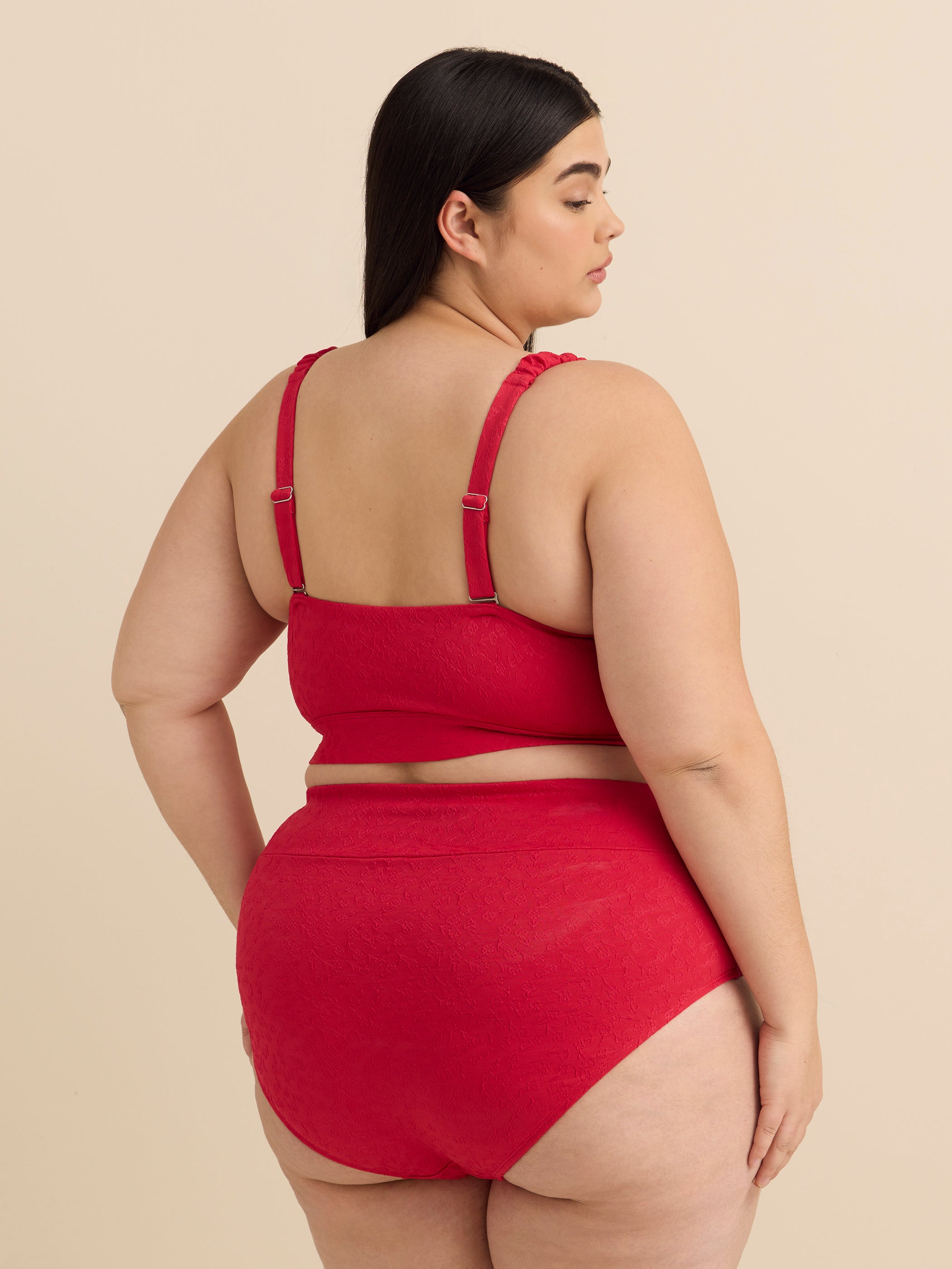 Haut de bikini court texturé floral