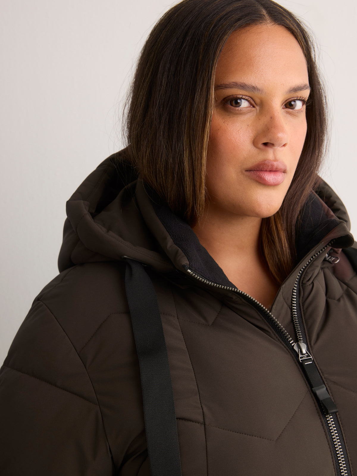 Long Stretch Hooded Puffer Jacket - Active Zone
