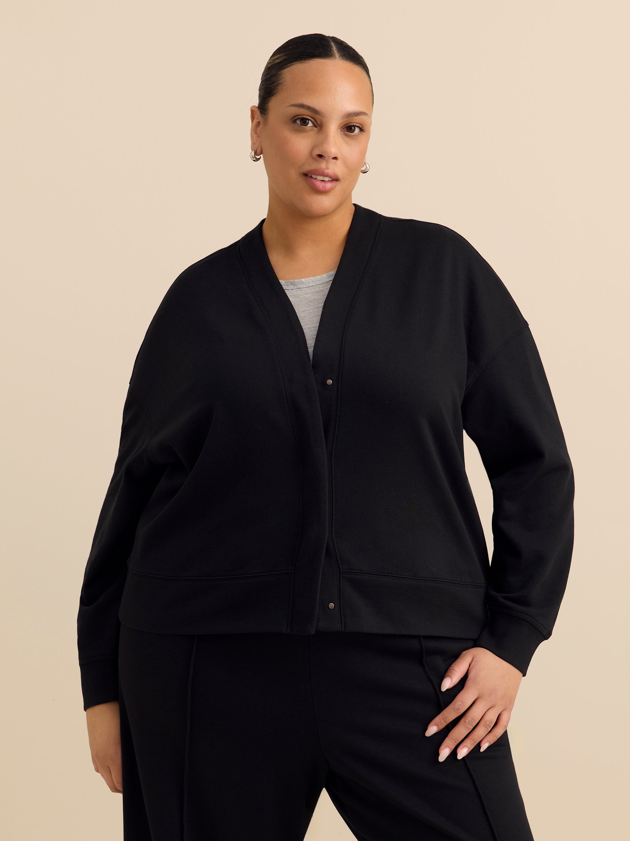 French Terry Button-Up Cardigan - Active Zone