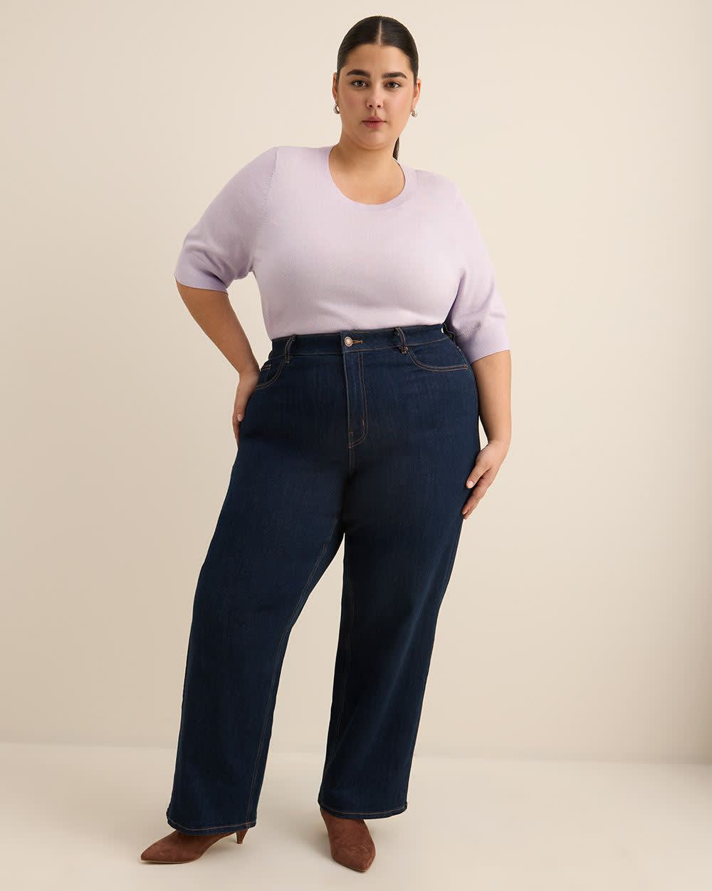 Pull à col rond et manches au coude, tissu responsable