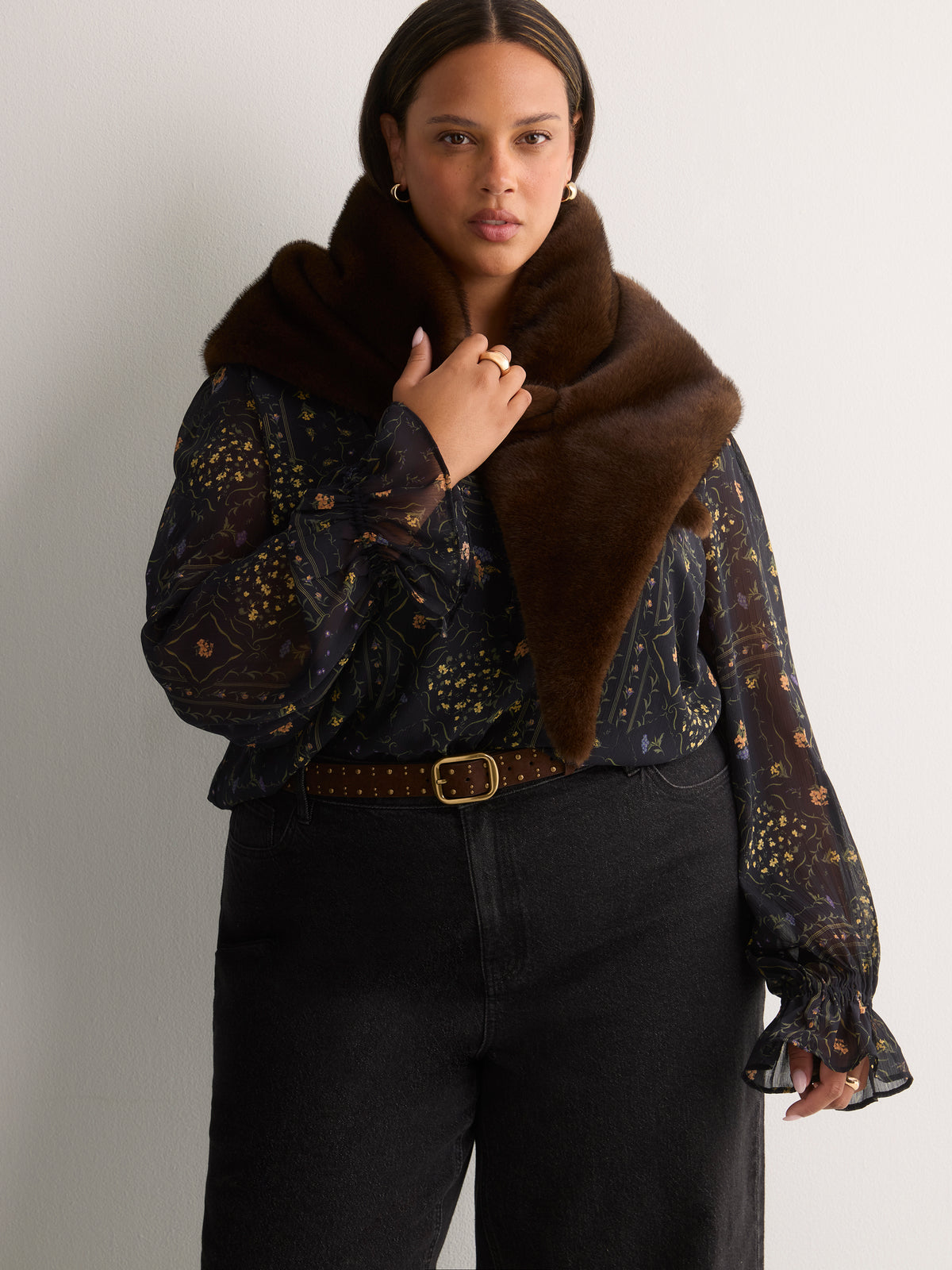 Printed Chiffon Blouse with Detachable Scarf
