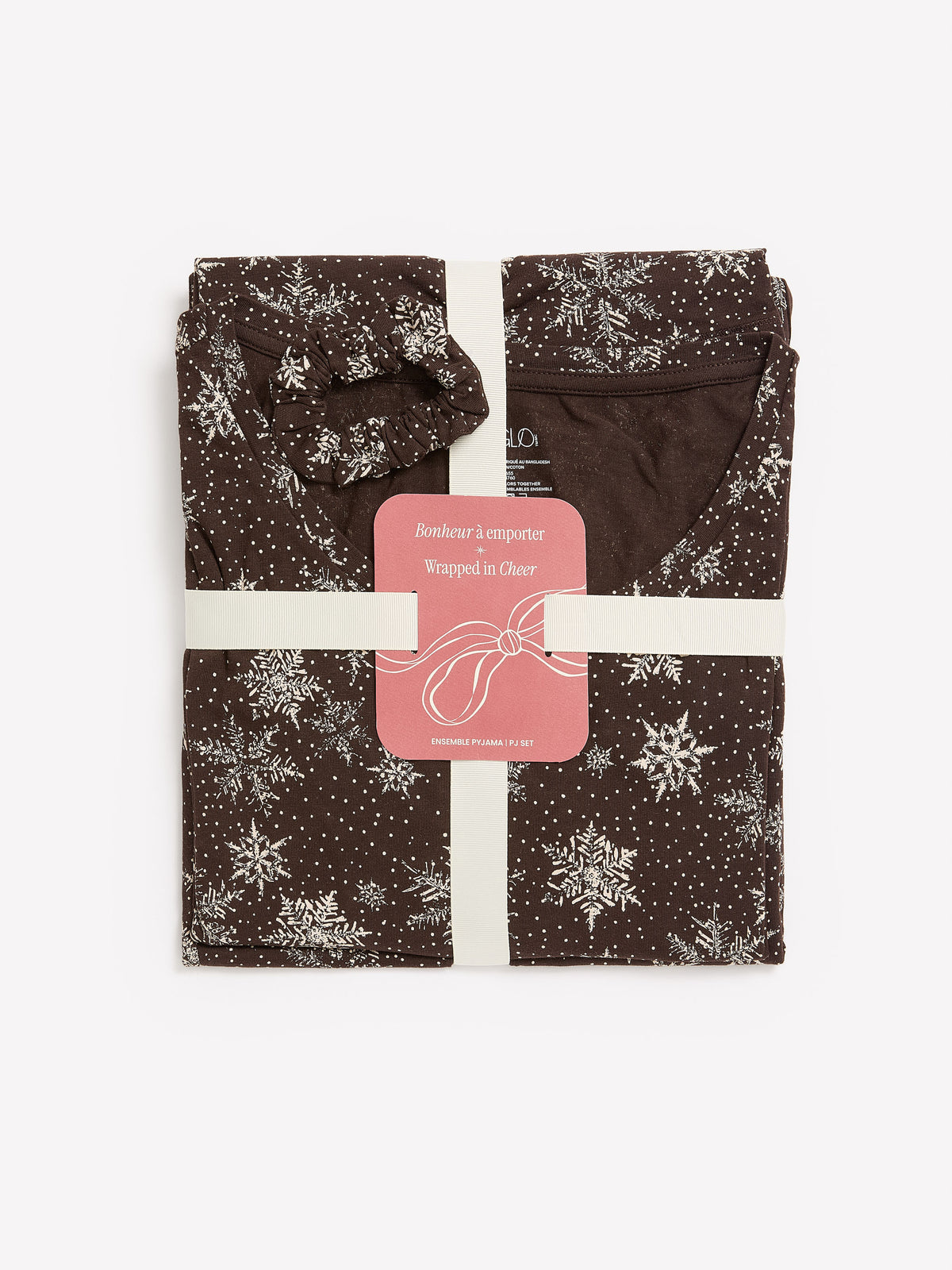 Brown Snowflake Long-Sleeve Tee and Jogger Pant Pyjama Set - tiVOGLIO