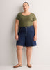 Grey Pointelle Knit Fitted Short-Sleeve T-Shirt