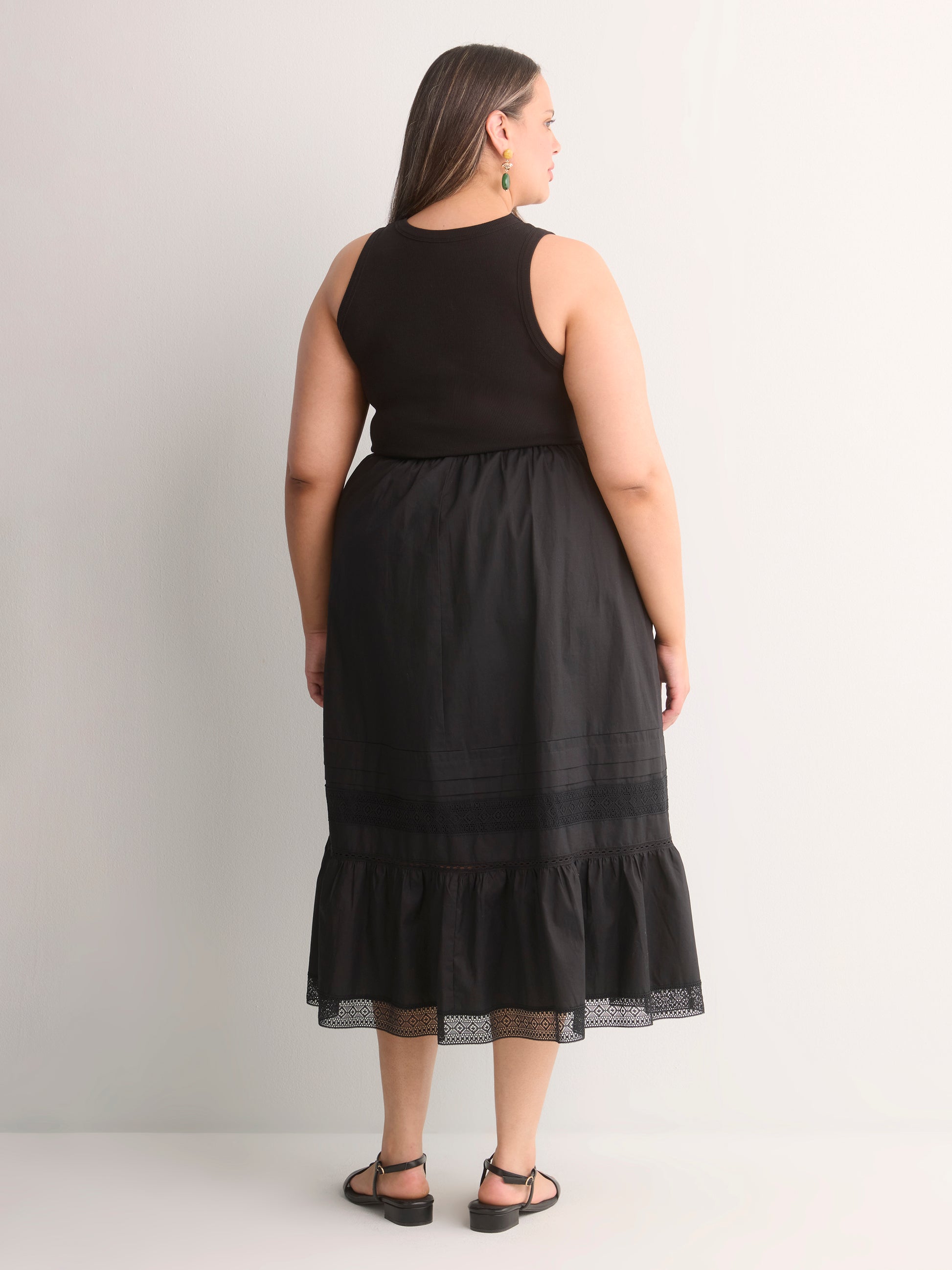 Sleeveless Shirred Tier Midi Dress