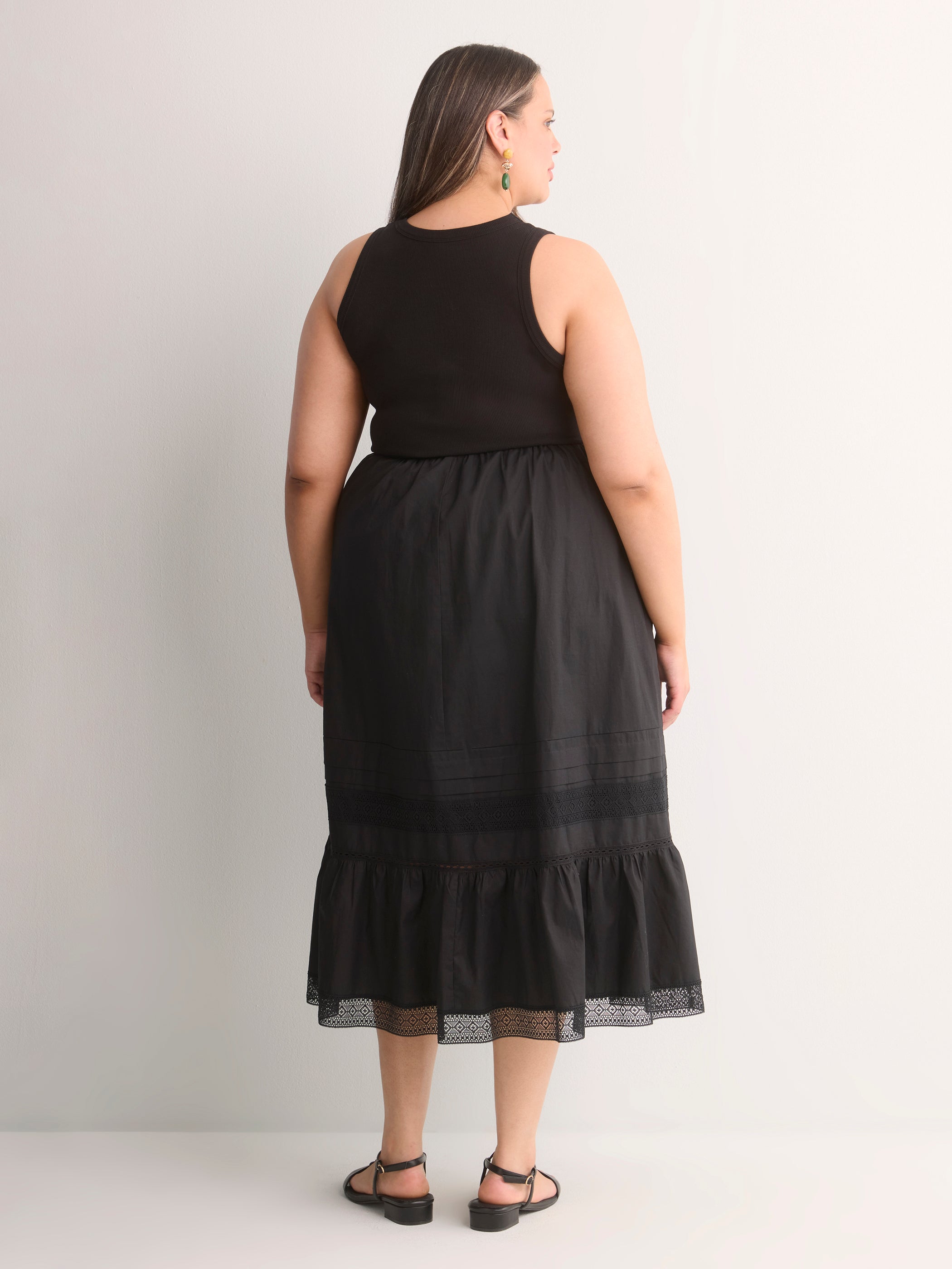 Sleeveless Shirred Tier Midi Dress