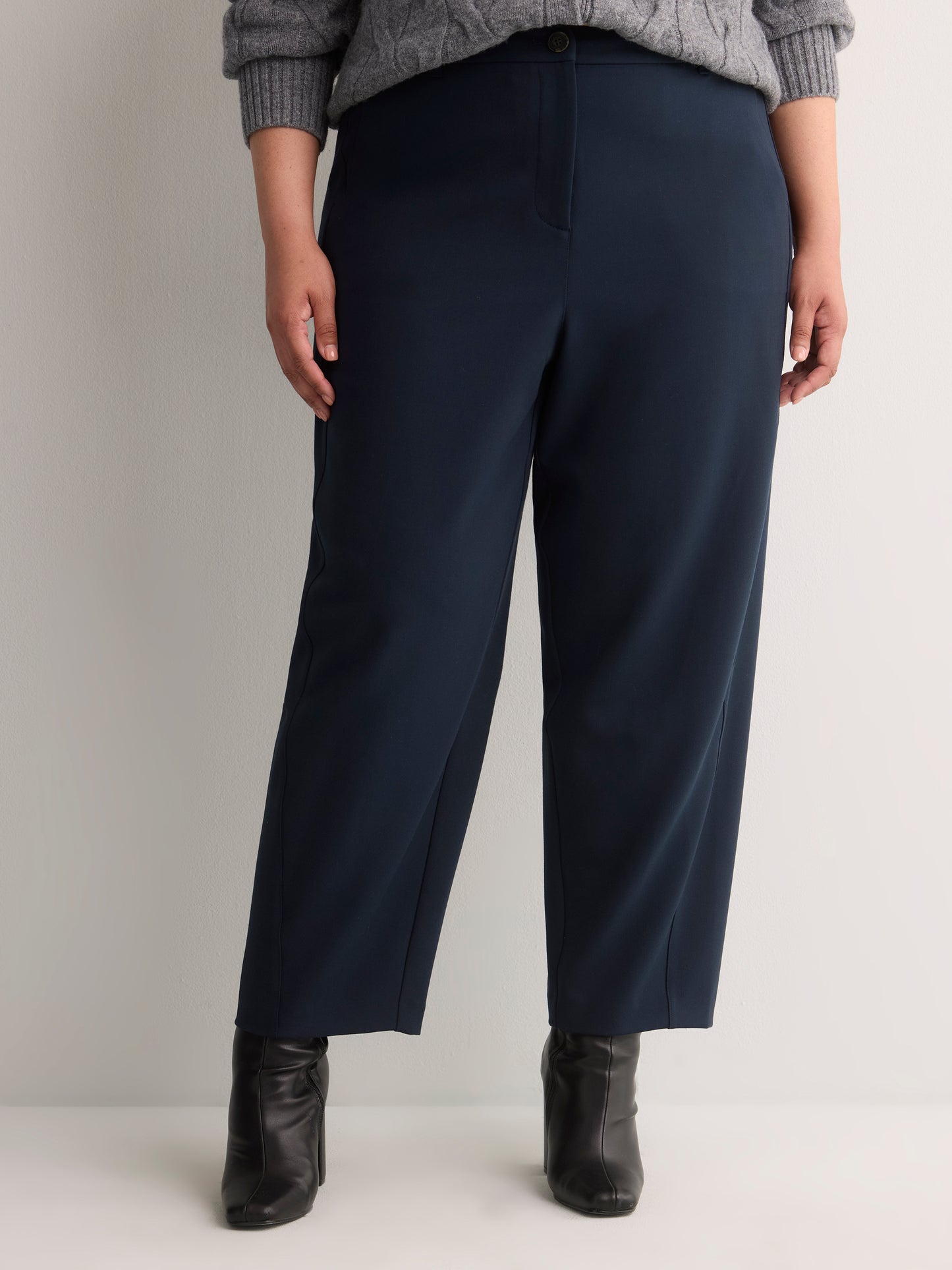 Dark Barrel-Leg Trousers