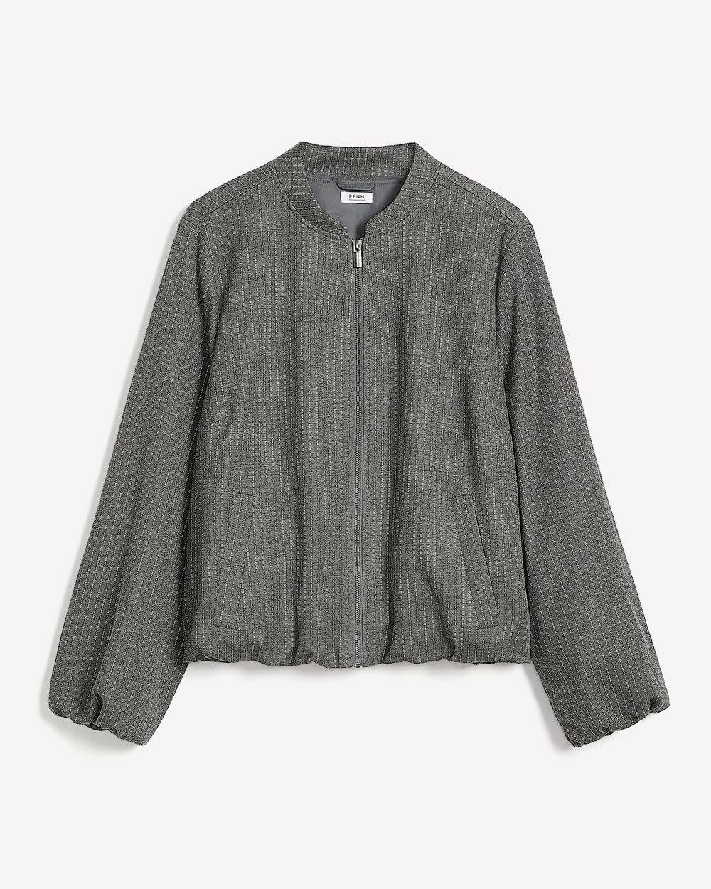 Grey Pinstripe Balloon-Hem Bomber Jacket