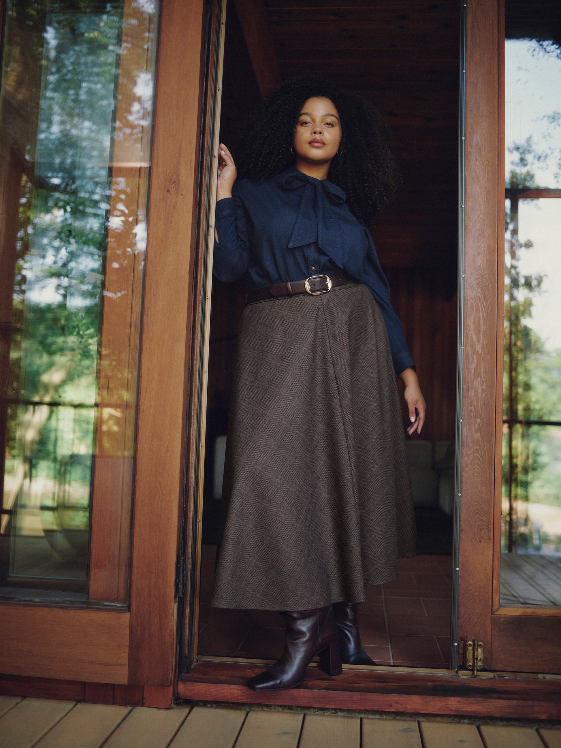 Plaid Circle Midi Skirt