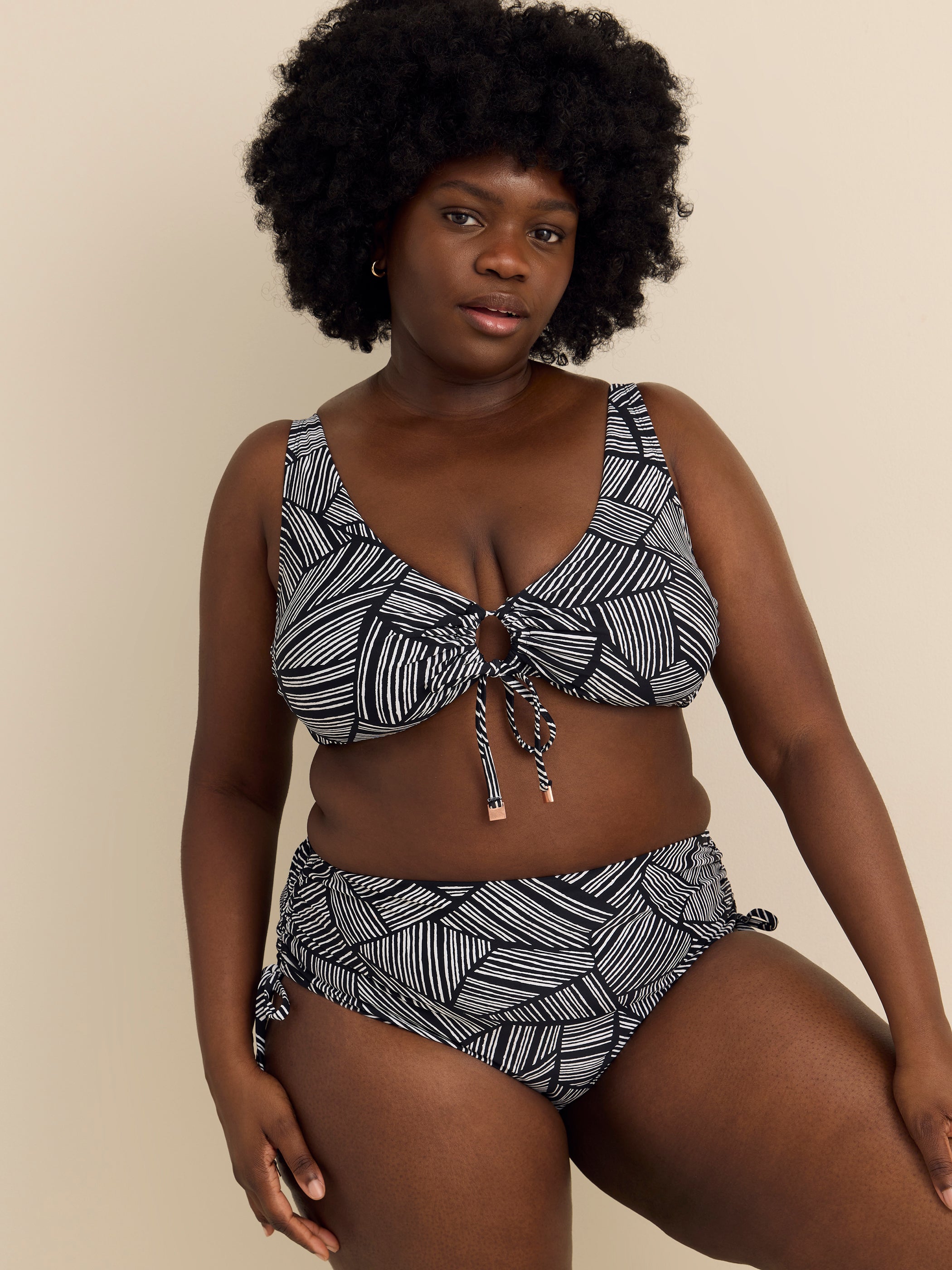 Culotte de maillot noire taille haute Montevideo à  motif géométrique - Raisins Curve
