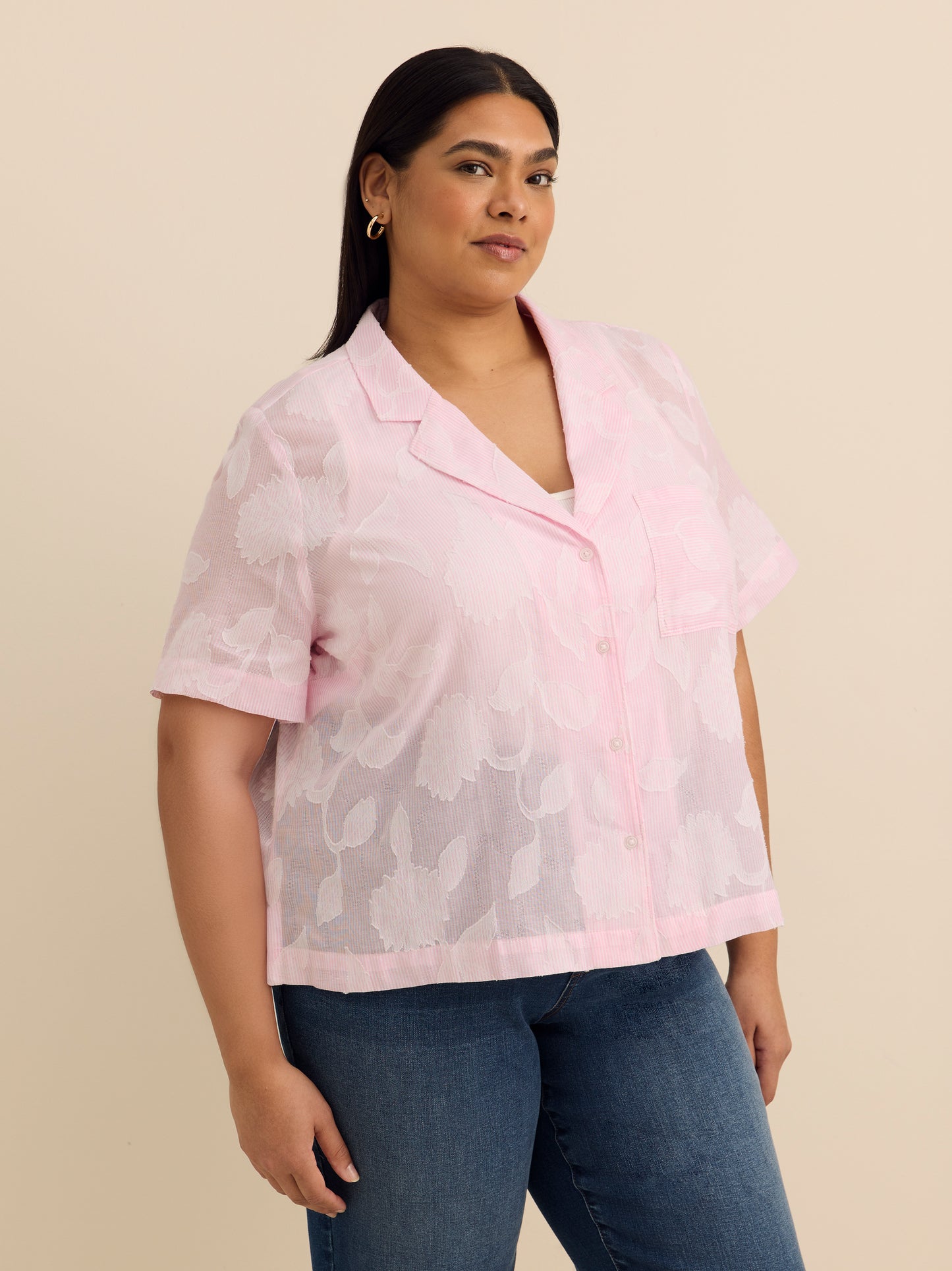 Camp Collar Loose Cotton Blouse