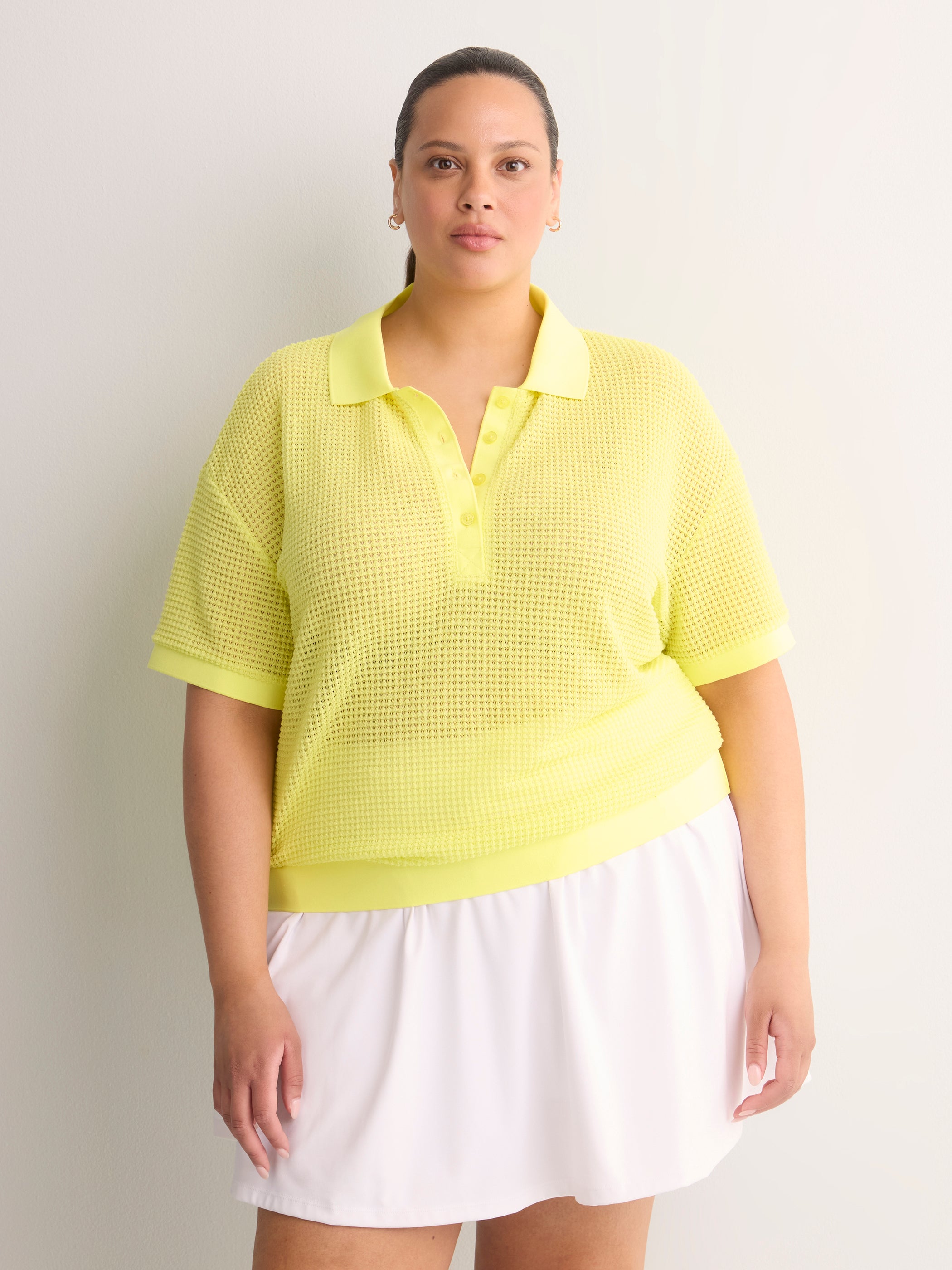Crochet Waffle Polo Shirt - Active Zone