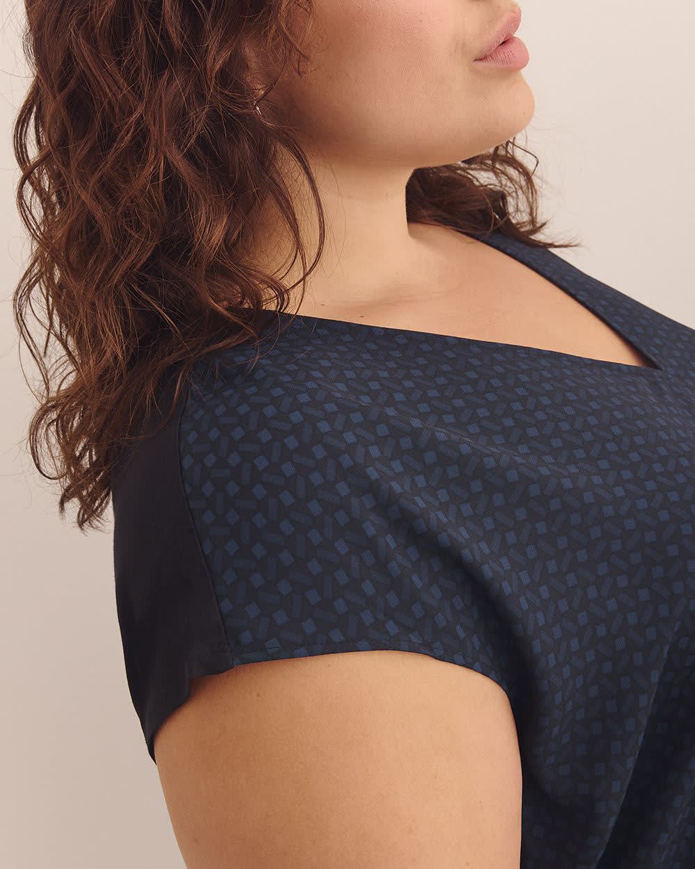 Mixed-Media V-Neck Blouse with Underpinning
