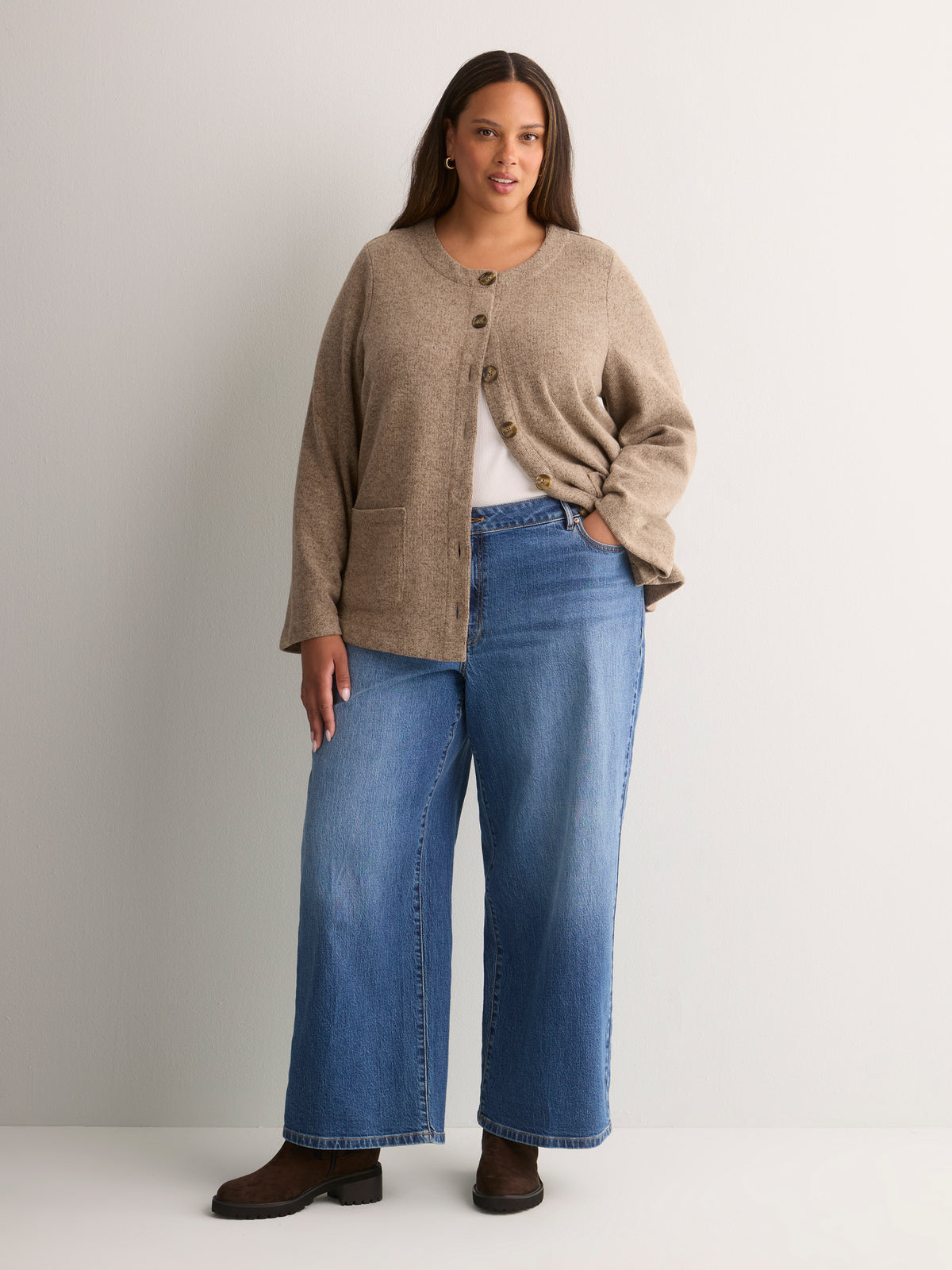 Straight Wide-Sleeve Ribbed Knit Cover-Up