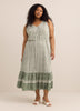 Responsible, V-Neck Sleeveless Tiered Maxi Dress with Tie Belt